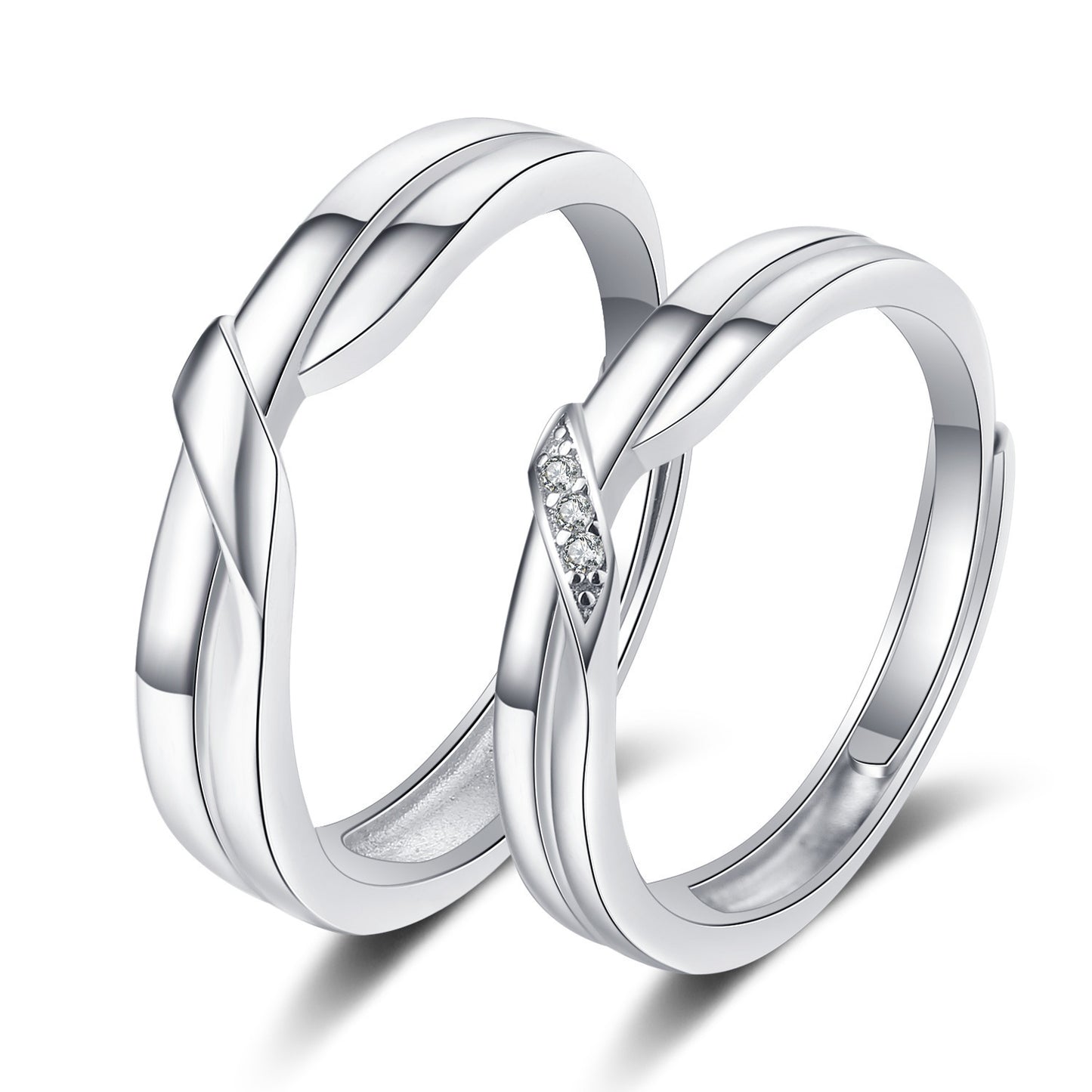 Women's & Men's Style Couple Sier Plated Open Live Rings