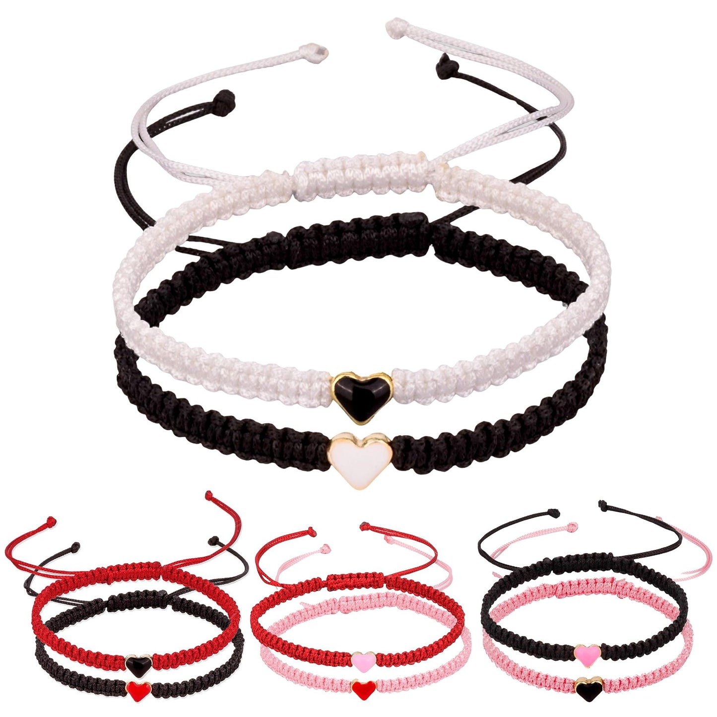 Friendship Adjustable Peach Heart Woven Colored Rope Bracelets