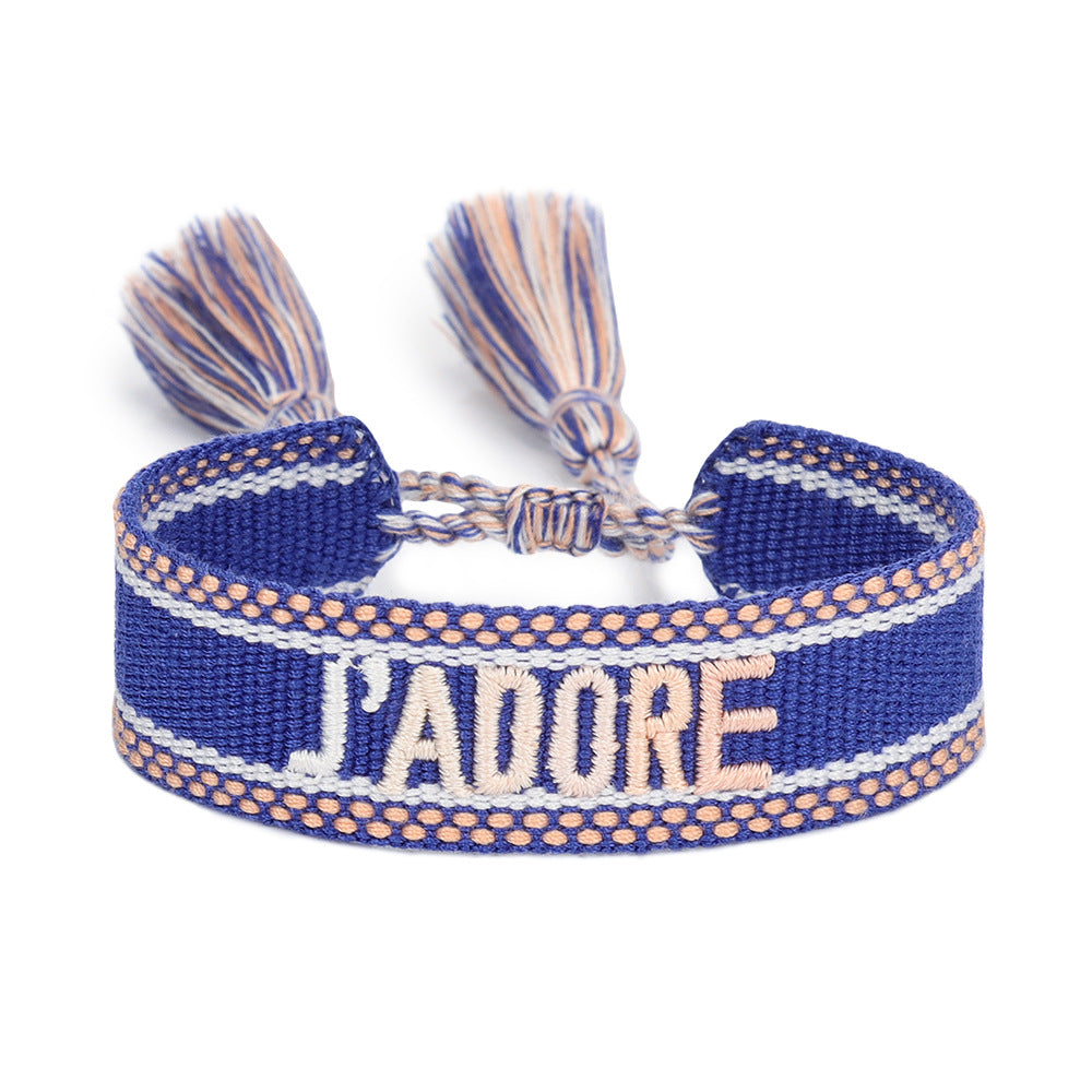 Women's Embroidered Letter Ribbon Carrying Strap Hand Bracelets