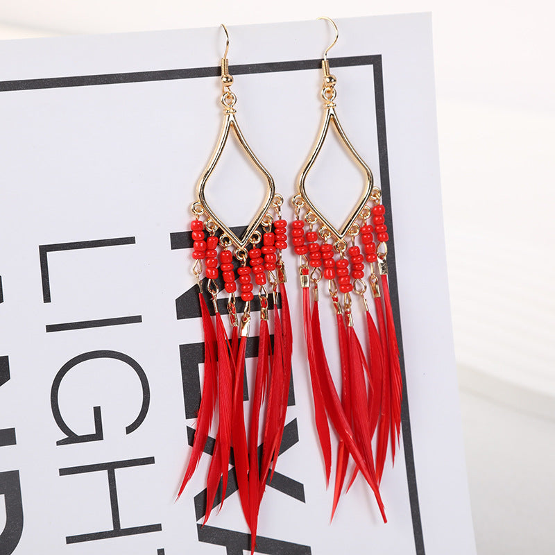Bohemian Feather Rhombus Dopamine Summer Seaside Ethnic Earrings