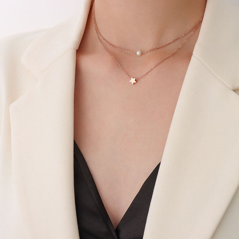 Pendant Imitation Pearl Double Layer Twin Necklaces