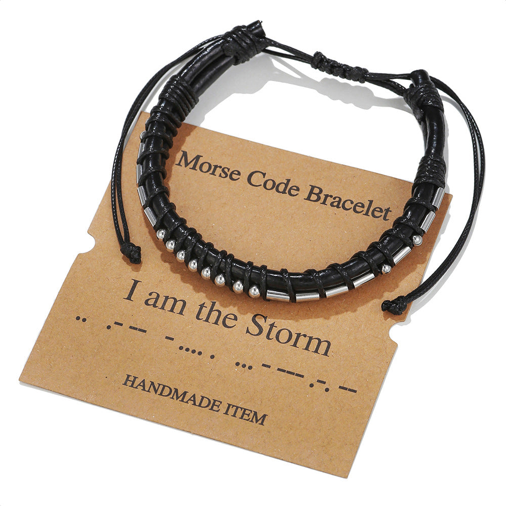 Leather Stainless Steel Moss Password Letter Bracelets