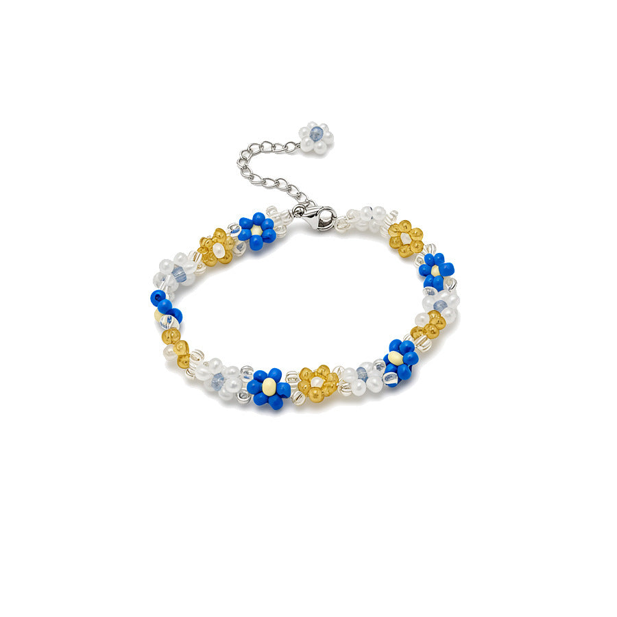 Stainless Steel Flower Beaded High-grade Light Luxury Clavicle Jewelry Set