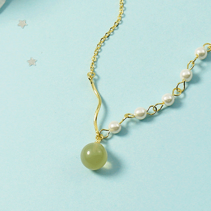 Elbow Pearl Jade Gilded Fresh Temperament Clavicle Chain Elegant Retro Necklace