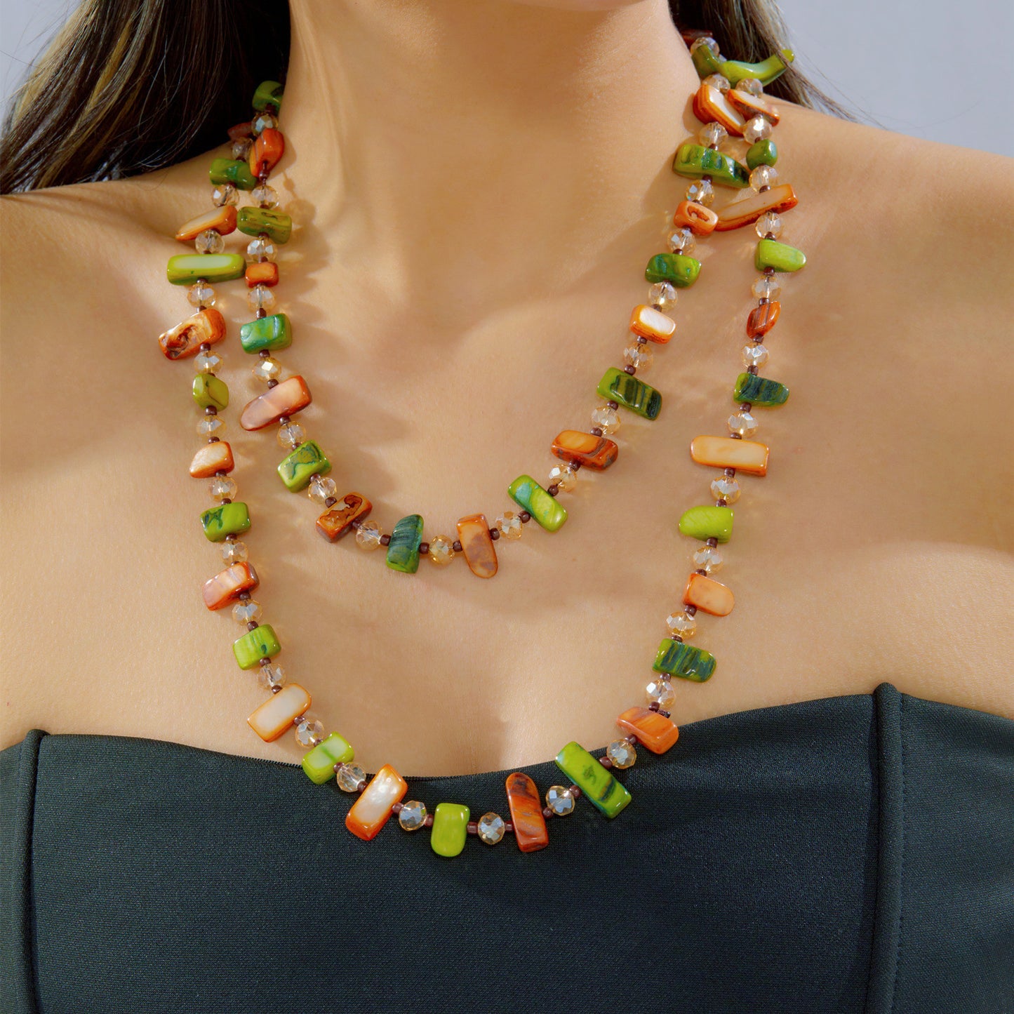 Colorful Shell Crystal Handmade Long Niche Necklace