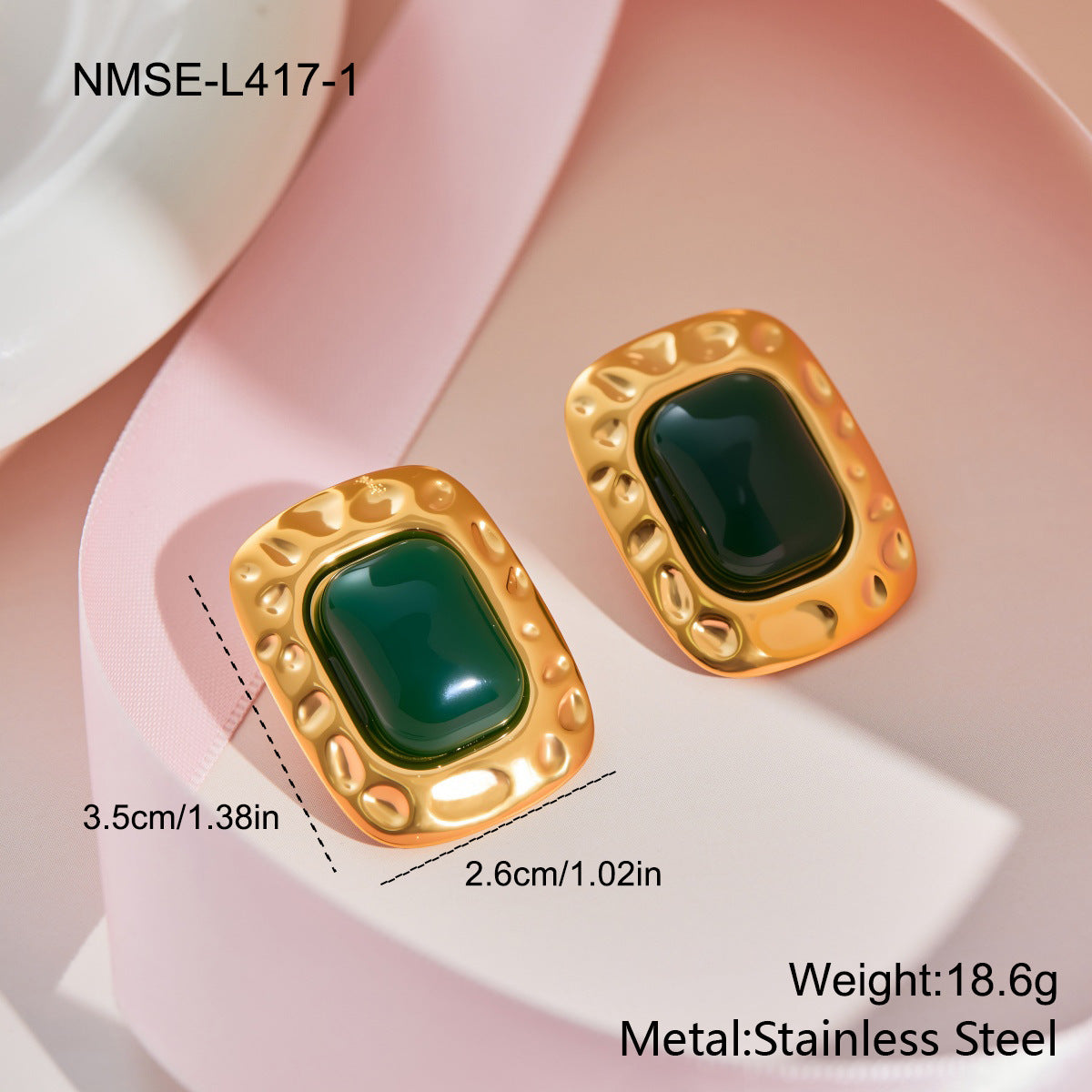 Women's Colored Gems Rectangular Hammered For Niche Earrings