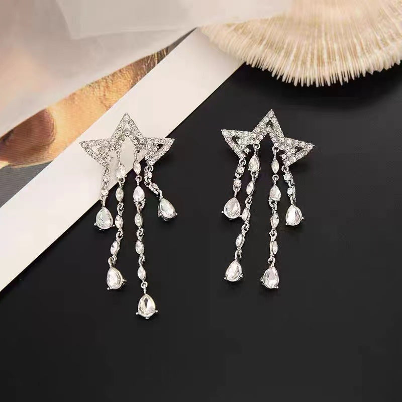 Women's Rhinestone Water Drop Tassel Light Luxury Earrings