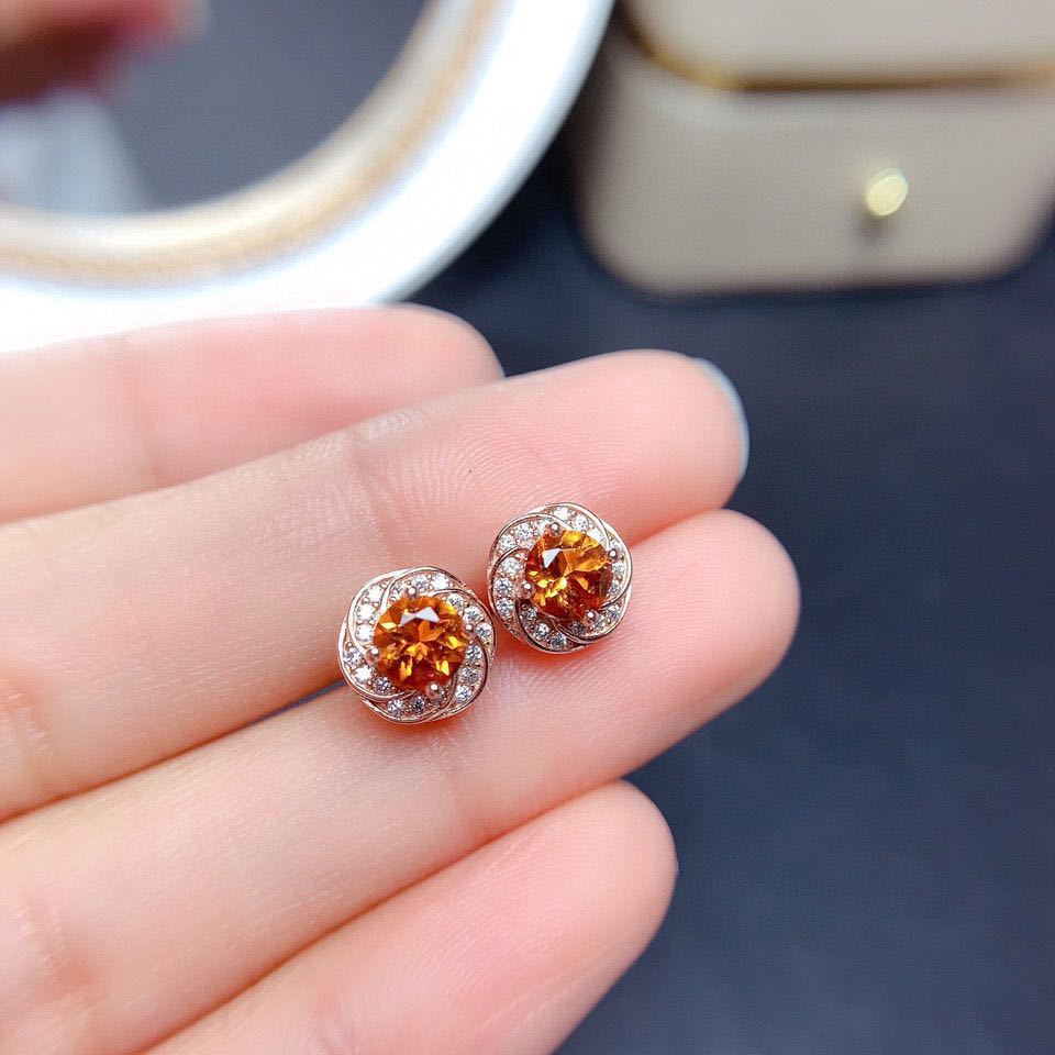 Imitation Moissanite Flower Female Citrine Zircon Earrings