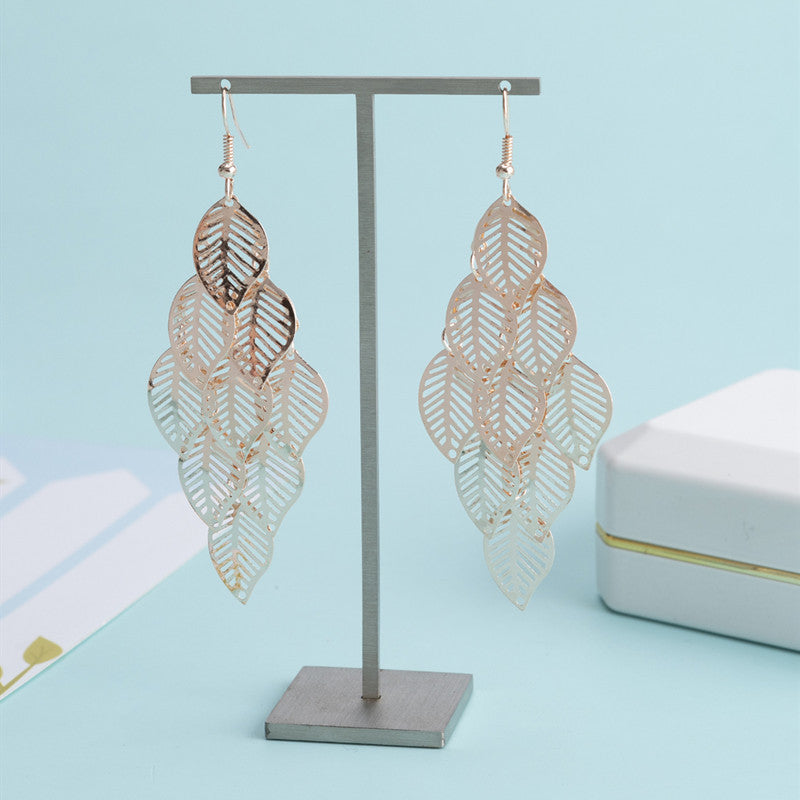 Simple Gold And Sier Hollow Leaves Earrings