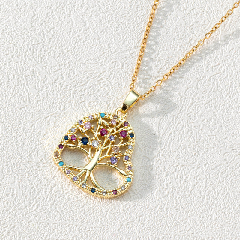 Tree Of Life Pendant Gold-plated Zircon Stainless Steel Necklaces