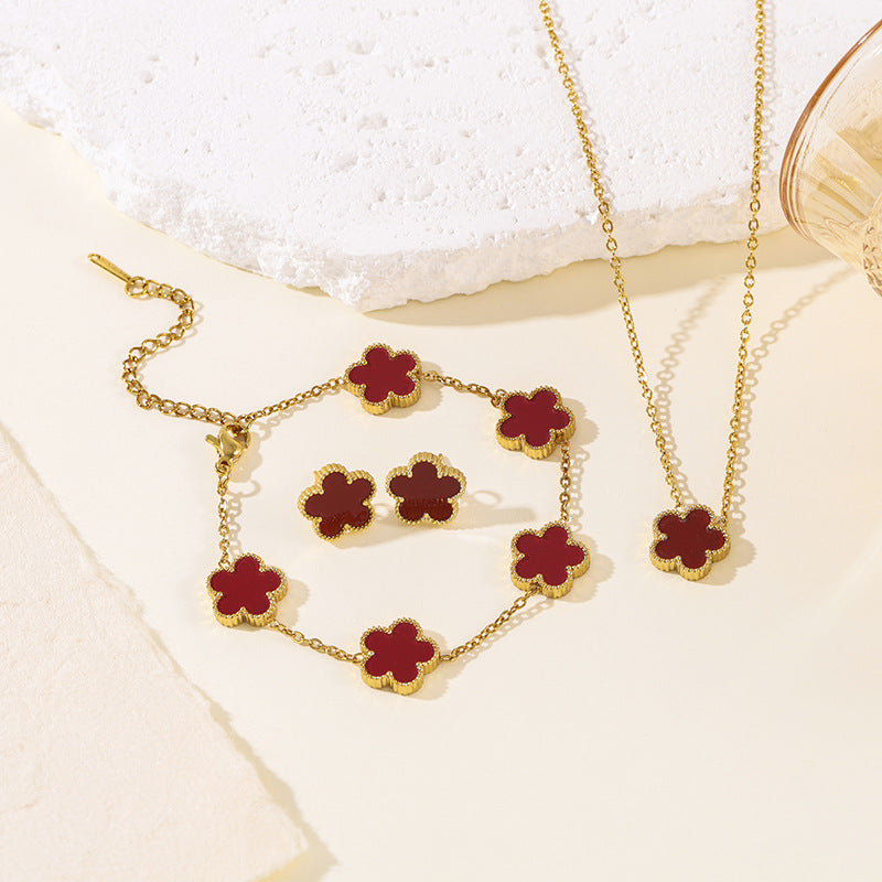 Clover Parthenocissus Grass Pork Belly Ear Light Luxury High-grade Jewelry Set