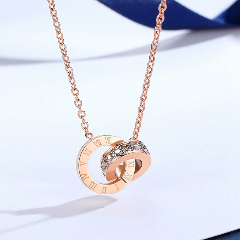 Buckle Roman Digital Diamond Titanium Steel Female Clavicle Chain Necklace
