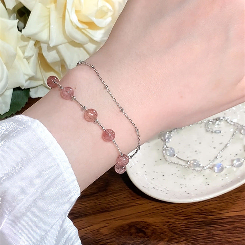 Bracelets roses à quartz fraise de haute qualité en pierre de lune bleue