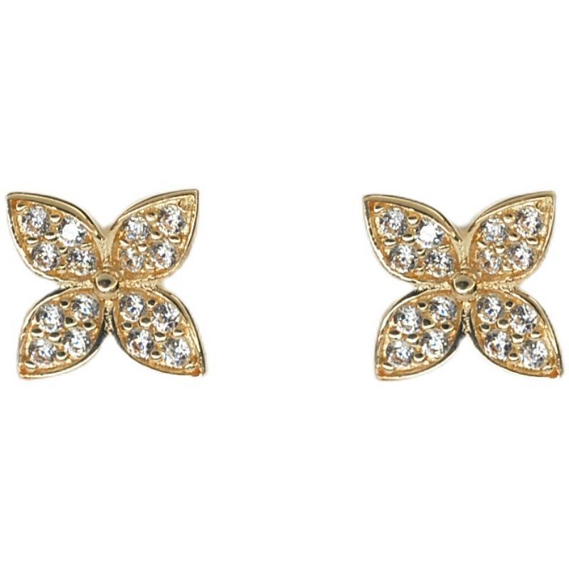 Gold-plated Hydrangea Shape Small Diamond Flower Temperament Niche Earrings