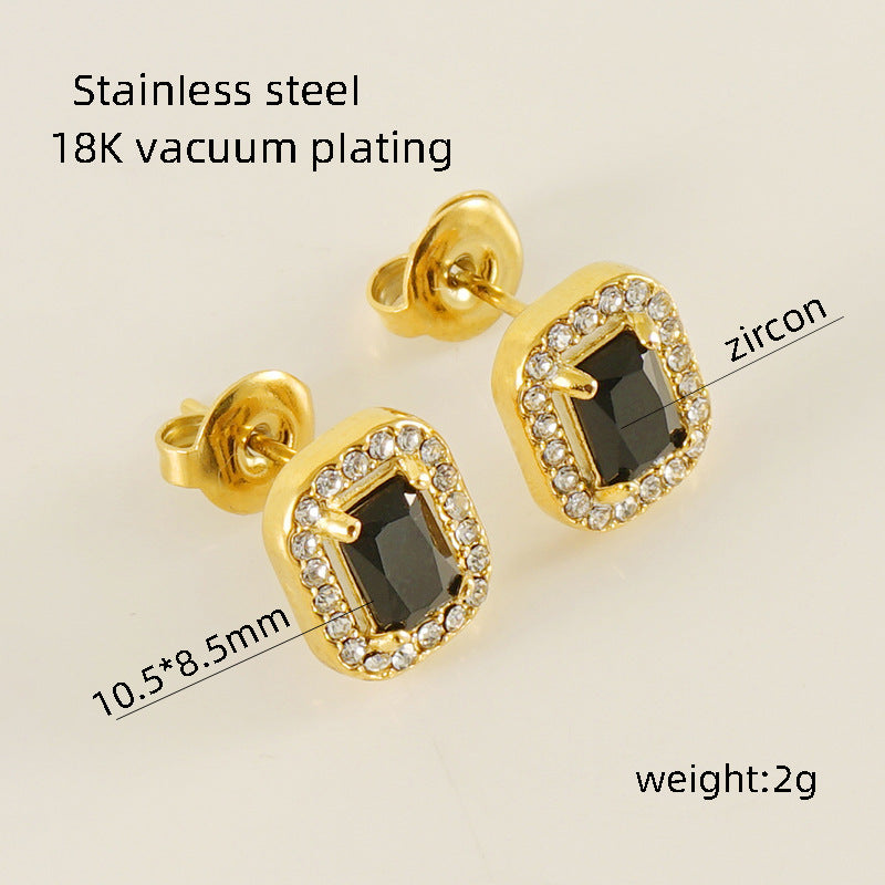 Women's Titanium Steel Zircon Stainless Square High-grade Earrings