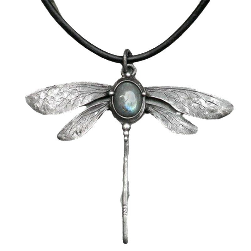Vintage Insect Trendy Dragonfly Leather Rope Personality Necklace