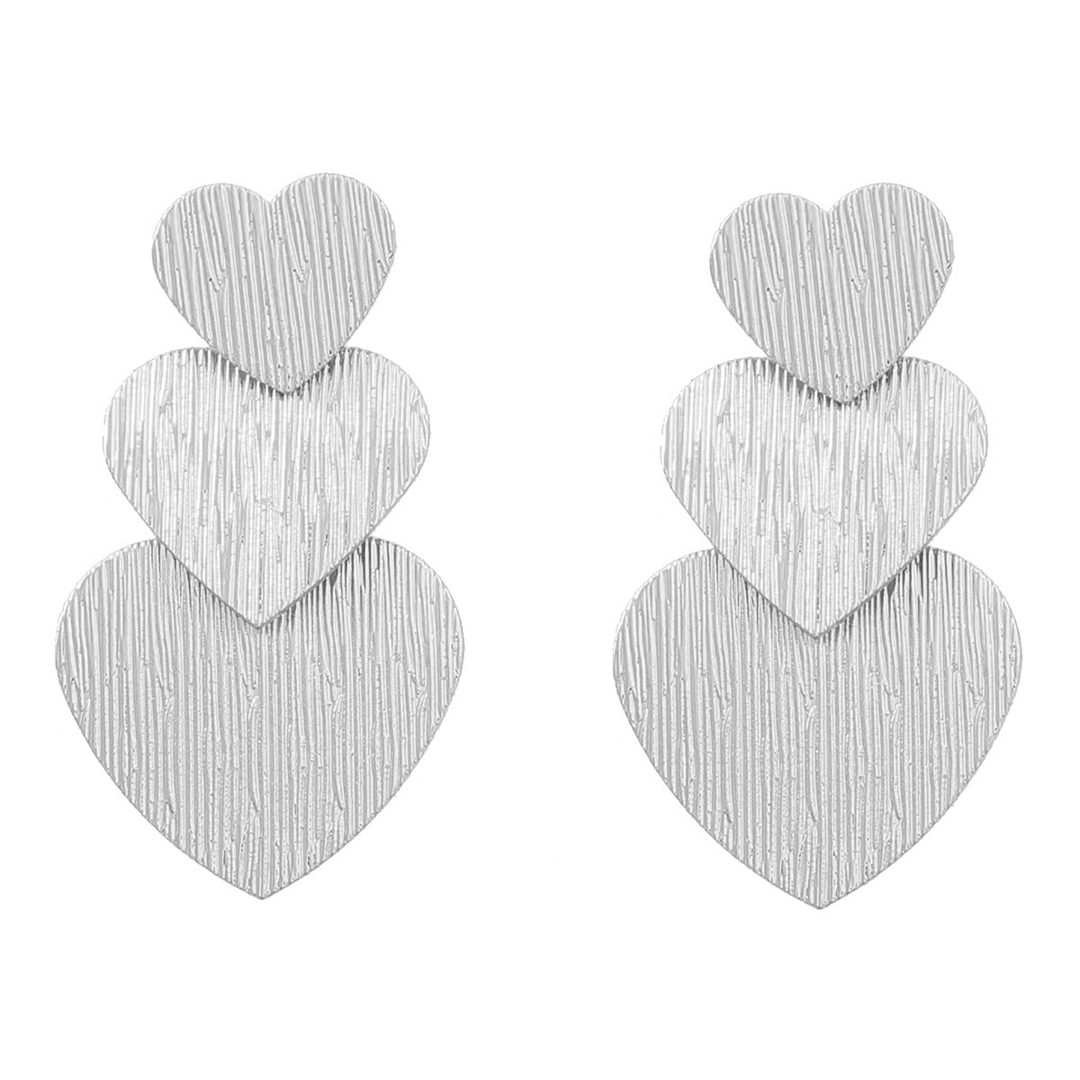 Women's Fashionable Vertical Stripes Love Heart-shaped Metal Rings