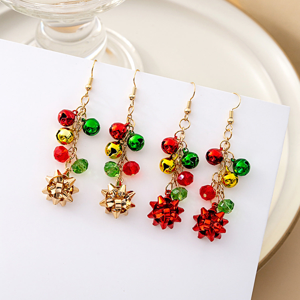 Red And Green Color Flower Creative Simple Earrings