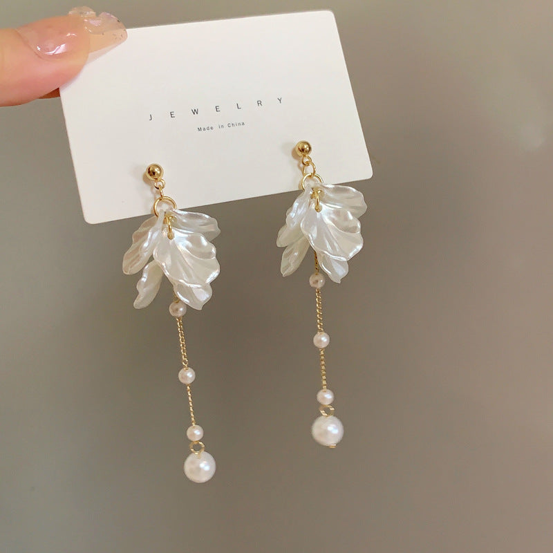 Sier Needle Fairy Petals Perlen-Quasten-Ohrringe