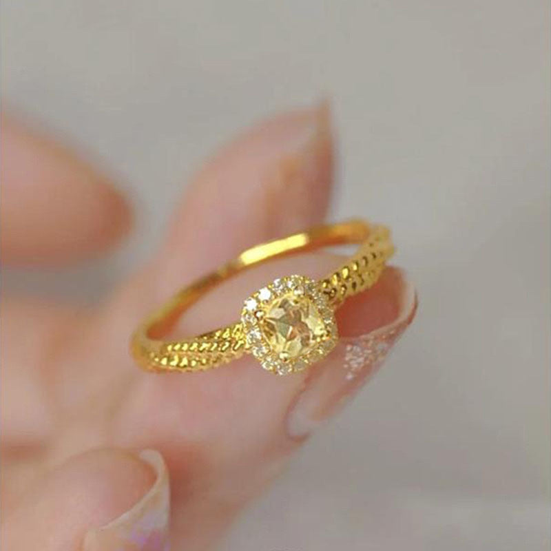 Sugar Cube Yellow Diamond Female Light Luxury Minority Design Advanced Rings