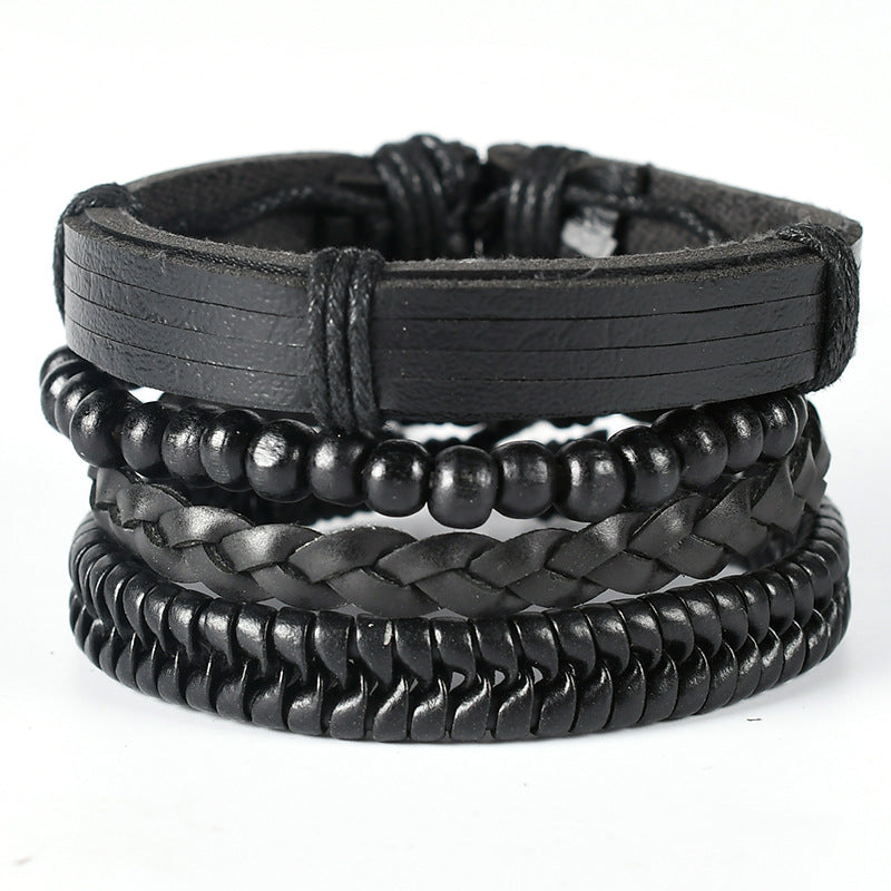 Handmade Woven Leather Punk Wristband Alloy Bracelets