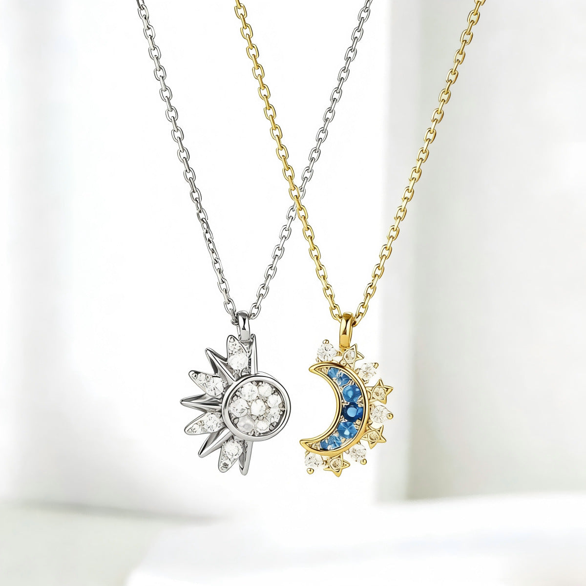 Affordable Luxury Fashion Sun Moon Diamond Star Theme Blue Embellishment Jewelry Set