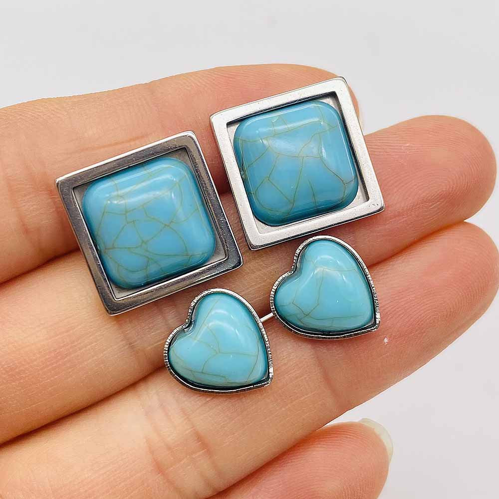 Steel Peach Heart Alloy Retro Turquoise Stud Earrings