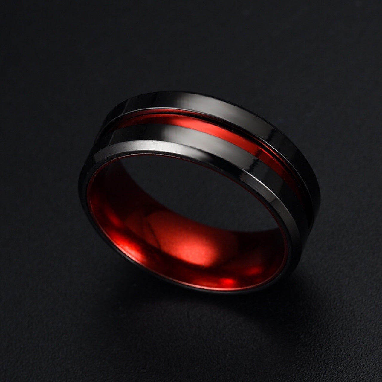 Two-color Red Black Combination Titanium Steel Ring