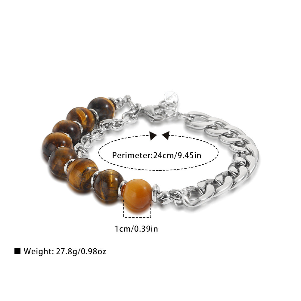 Doppelseitige Schleifkette für Herren aus Stahl mit herrschsüchtigem Ornament und natürlichen Armbändern