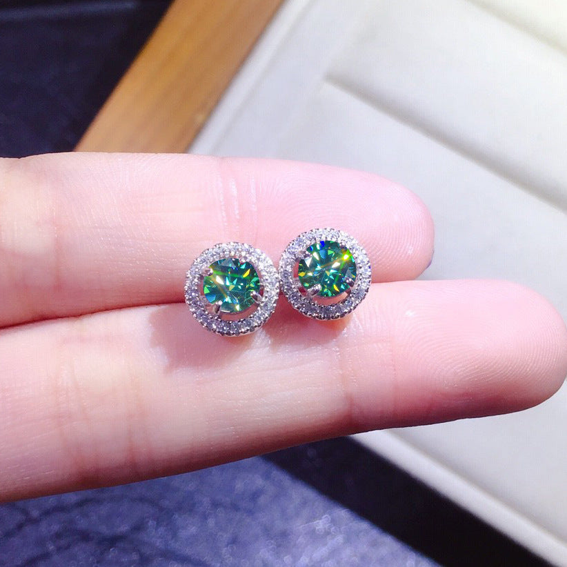 Boucles d'oreilles en moissanite artificielle plaquée cœurs et flèches, bleu vert