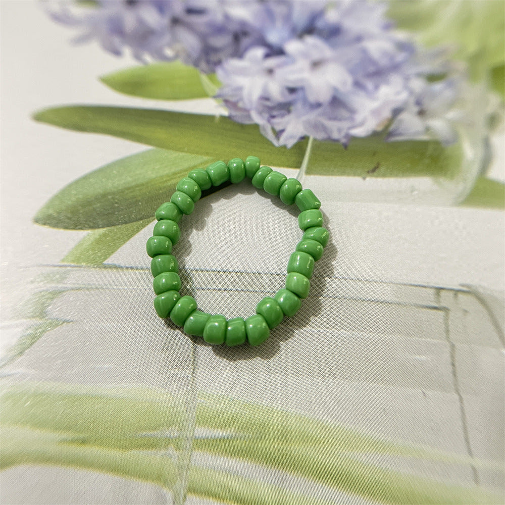 Bead Flower Colorful Woven Small Index Finger Female Rings