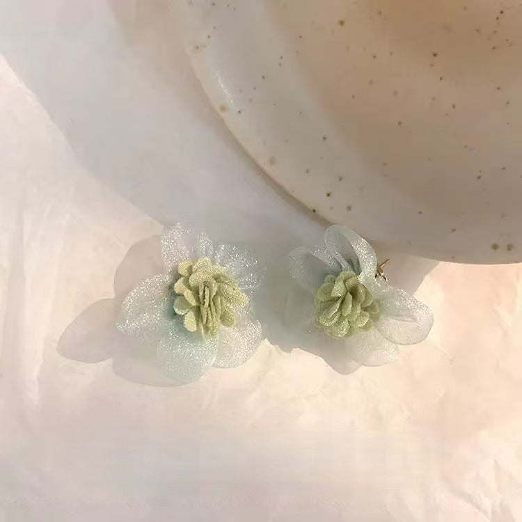 Fresh Blue Fabric Flower Elegant Sweet Rings
