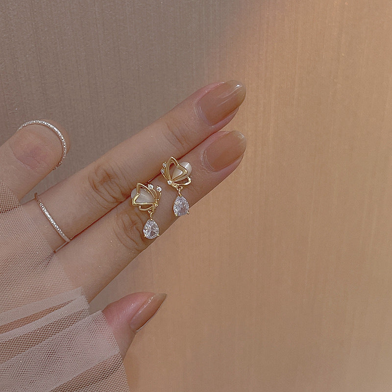 Water Drops Zircon Sier Pin Female Design High-grade Temperament Ear Stud Earrings