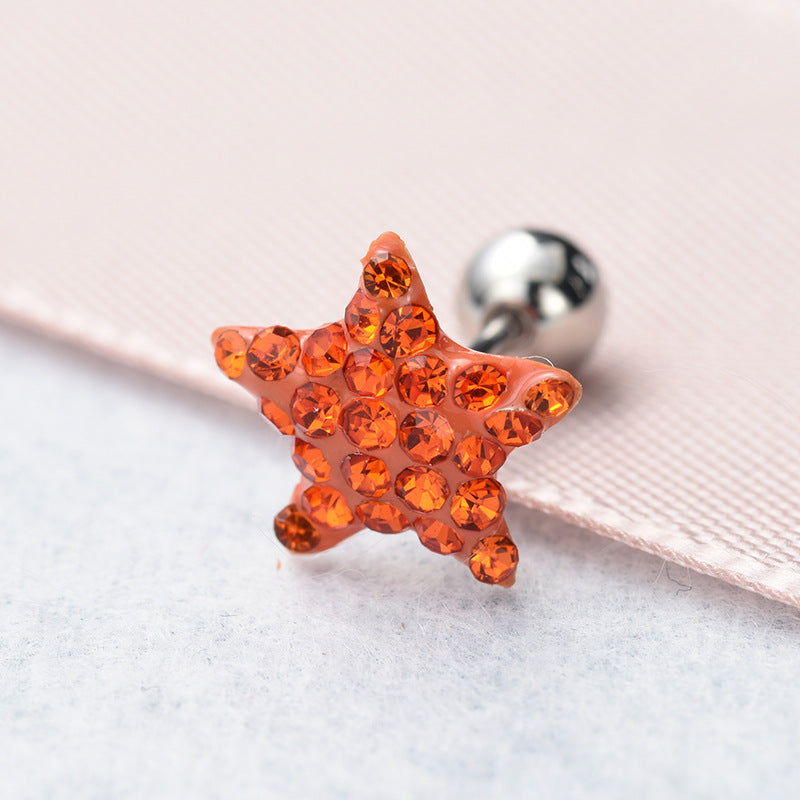 Trend Five-pointed Star Ear Bone Double-headed Spiral Titanium Steel Stud Earrings