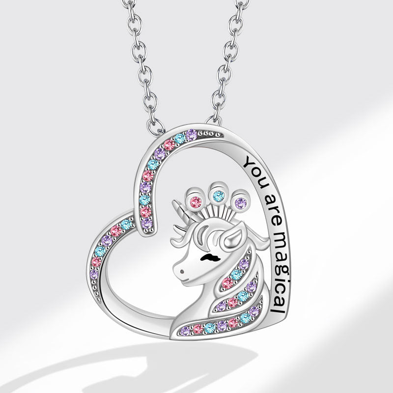 Unicorn Colorful Heart-shaped Pony Pendant Fashion Necklaces