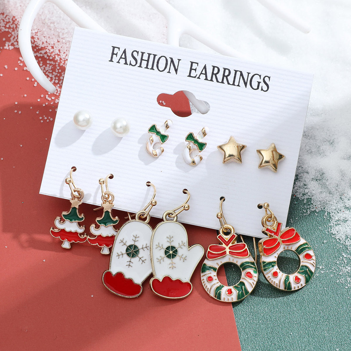 Women's Series Snowflake Bell Combination Suit Cartoon Earrings