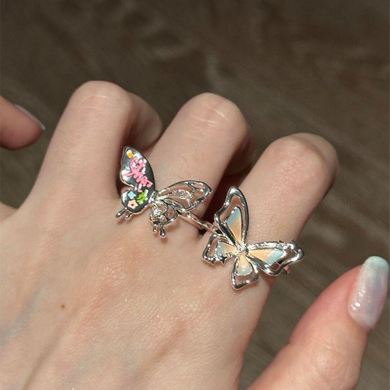 Dopamine Multicolor Cutout 3d Butterfly Sweet Cool Personality Niche Index Ring