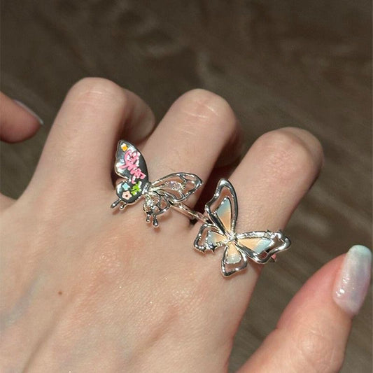 Dopamine Multicolor Cutout 3d Butterfly Sweet Cool Personality Niche Index Ring