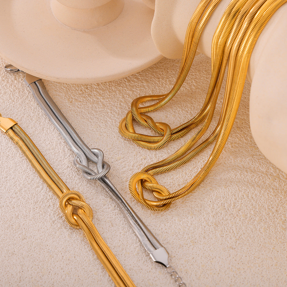 Style Personalized Knot Design Double Layer Snake Bones Chain Titanium Jewelry Set