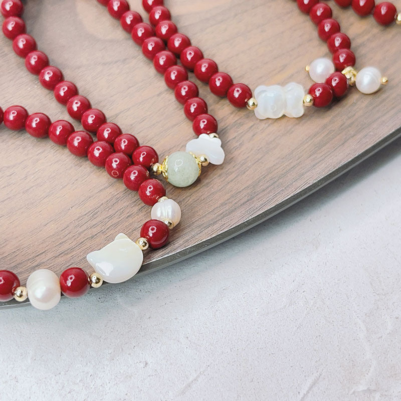 Cinnabar Female Chinese Ethnic Style Pearl Shell Bracelets