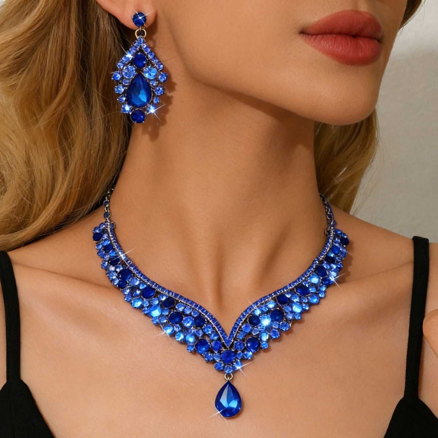 Big Water Drop Full Diamond Two-piece Bride Luxury Jewelry Set