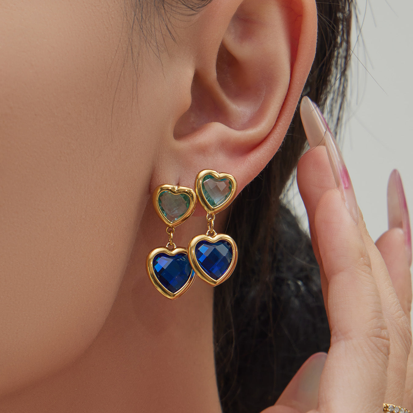Cut Candy Color Heart-shaped Glass Stone Fashion Exquisite Stainless Rings