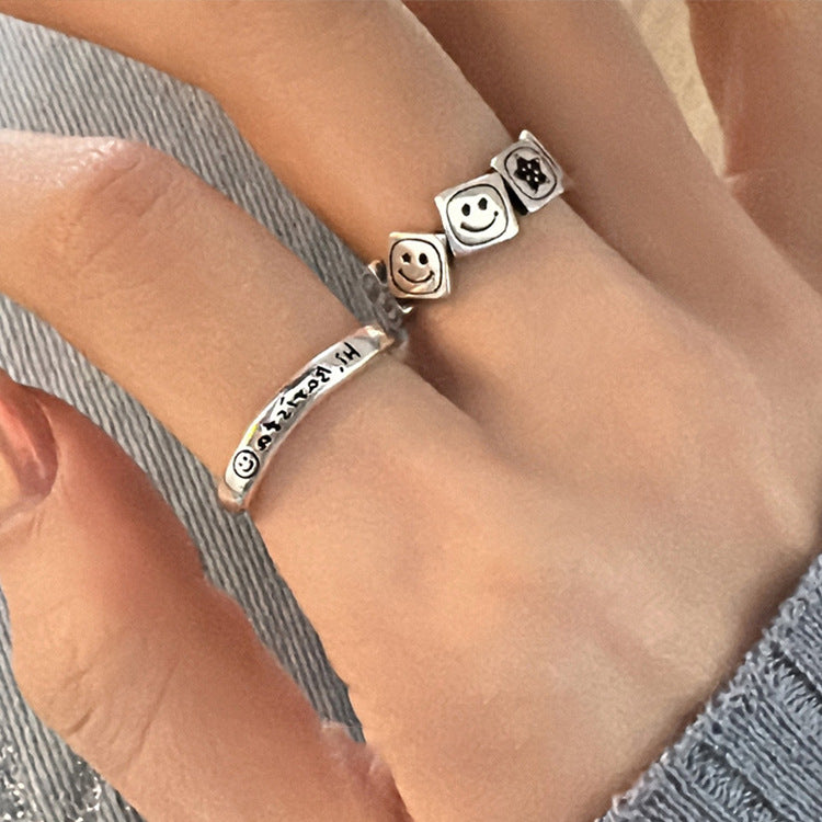 Letter Metal Open Suit Female Retro Rings