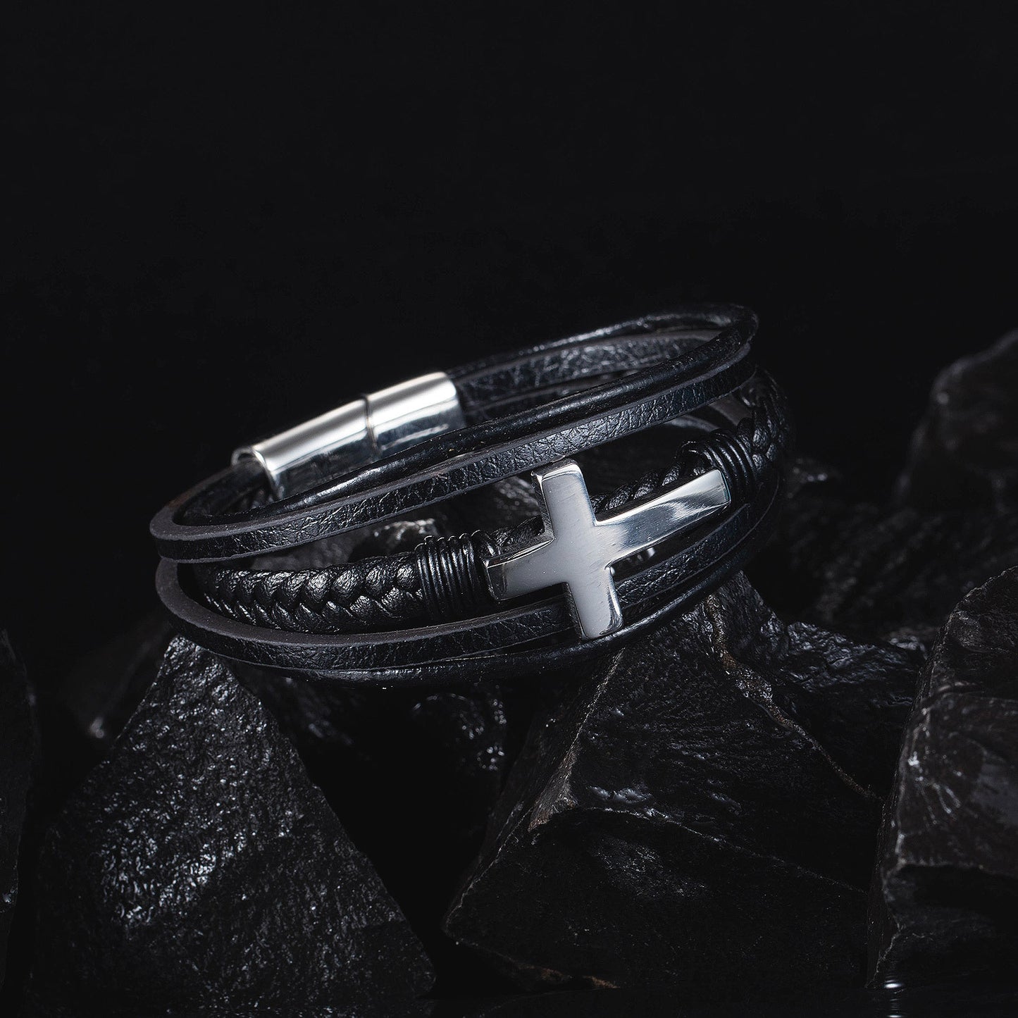 Cross Stainless Steel Leather Hip Hop Punk Bracelets