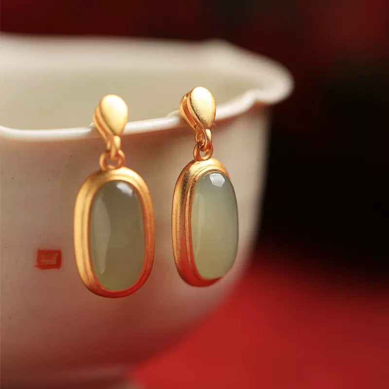 Women's Inlaid Jade Water Drop Trendy High Earrings