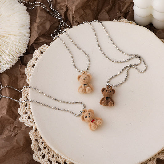 Women's Plush Bear Sweater Chain Long Clavicle Necklaces