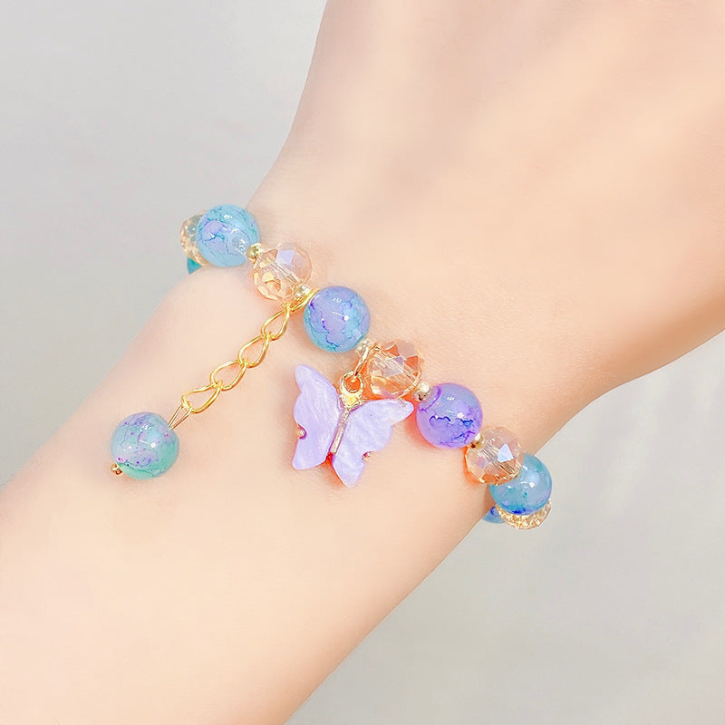 Children's Glaze Beaded Princess Cartoon Crystal Flowers Bracelets