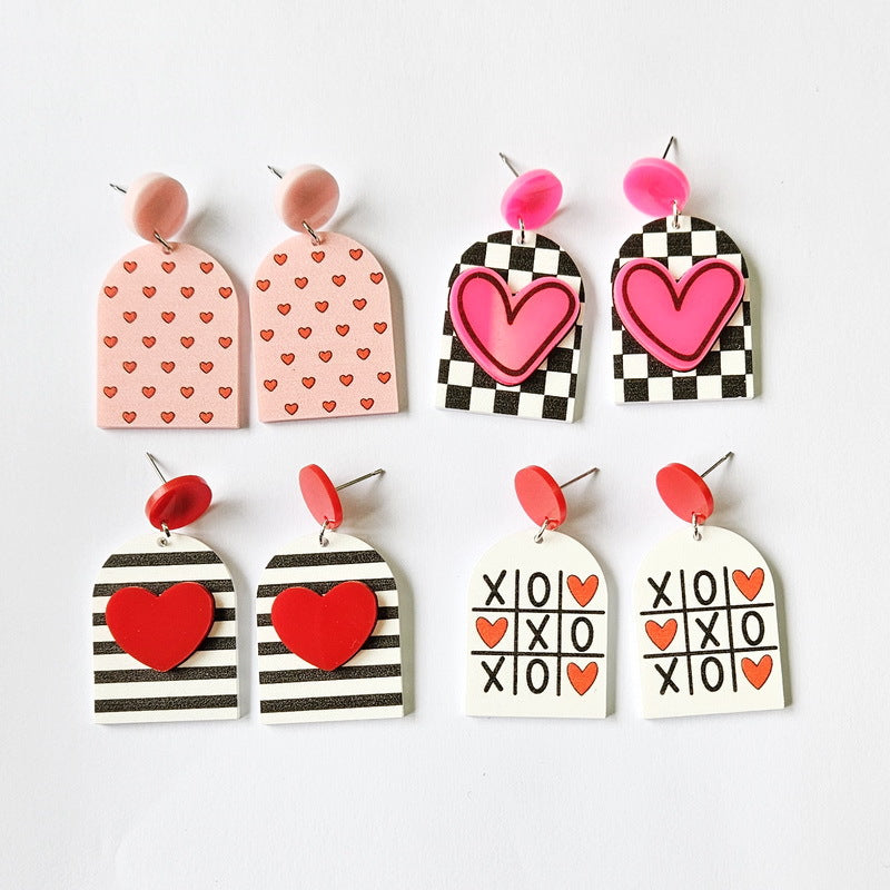 Women's Acrylic Asymmetric Leopard Plaid Cows Pattern Simple Three-piece Earrings