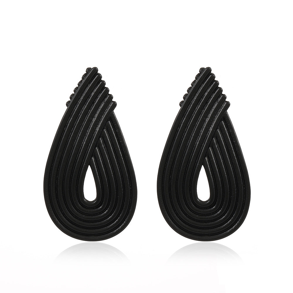 Plaid Striped Water Drop Ear Simple Earrings