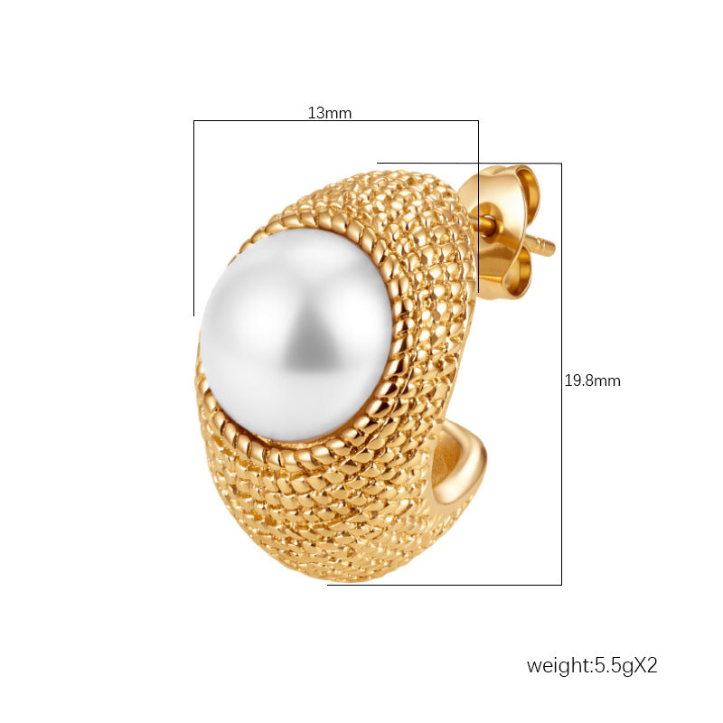 Women's Pearl Shaped Stainless Steel Retro Affordable Luxury High-grade Earrings